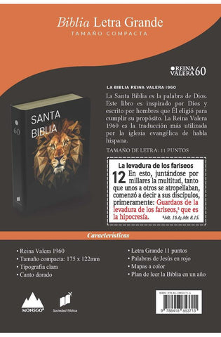 Image of Biblia RVR 1960 Compacta Letra Grande 11 puntos Símil Piel Negro León Dorado