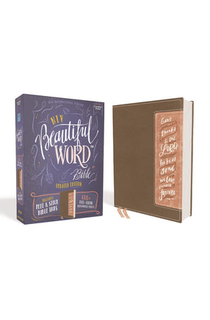NIV Beautiful Word Bible Updated Edition Peel/Stick Bible Tabs Leathersoft Brown/Pink Red Letter Comfort Print: 600+ Full-Color Illustrated Verses
