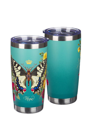 Stainless Steel Double Wall Vacuum Insulated Tumbler 18 oz Butterfly Teal BPA-free Travel Mug with Retractable Lid Inspirational Bible Verse for Women - Hope -Isaiah 40:31
