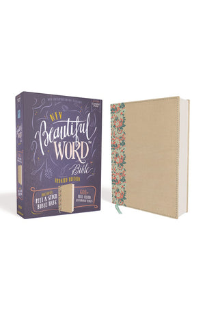 NIV Beautiful Word Bible Updated Edition Peel/Stick Bible Tabs Leathersoft over Board Gold/Floral Red Letter Comfort Print: 600+ Full-Color Illustrated Verses