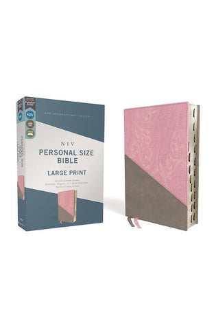 Image of NIV, Personal Size Bible, Large Print, Leathersoft, Pink/Gray, Red Letter, Thumb Indexed, Comfort Print