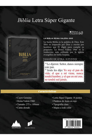Image of Biblia RVR 1960 Letra Súper Gigante Cuero Genuino Negro con Índice