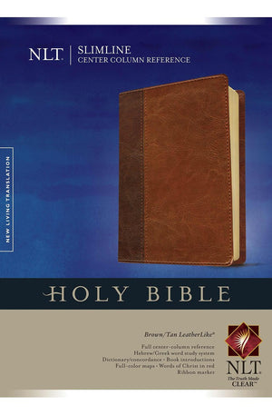 NLT Bible Slimline Center Column Reference TuTone (LeatherLike Brown/Tan Red Letter)