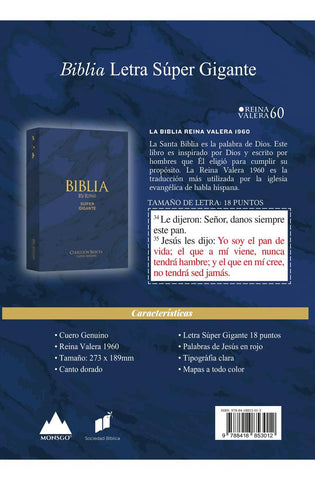Image of Biblia RVR 1960 Letra Súper Gigante Cuero Genuino Azul con Índice