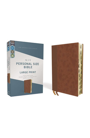 NIV, Personal Size Bible, Large Print, Leathersoft, Brown, Red Letter, Thumb Indexed, Comfort Print