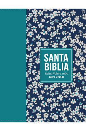 Biblia RVR 1960 Compacta Símil Piel Flores Azul Verde