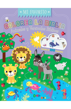 Colorea la Biblia - Animales y Versículos Bíblicos con Pegatinas
