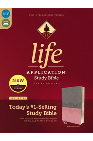 NIV Life Application Study Bible Third Edition Large Print Leathersoft Gray/Pink Red Letter Thumb Indexed