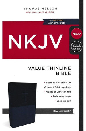 NKJV, Value Thinline Bible, Blue Leathersoft, Red Letter, Comfort Print: Holy Bible, New King James Version