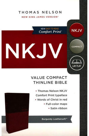 NKJV, Thinline Bible, Compact, Leathersoft, Burgundy, Red Letter, Comfort Print: Holy Bible, New King James Version