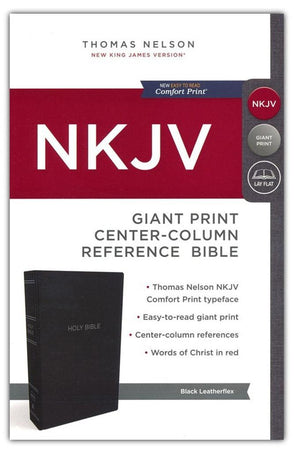 NKJV Holy Bible, Giant Print Center-Column Reference Bible, Black Leather-look, Thumb Indexed, 72,000+ Cross References, Red Letter, Comfort Print: New King James Version