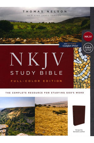 NKJV Study Bible Bonded Leather Burgundy Full-Color Comfort Print: The Complete Resource for Studying God’s Word