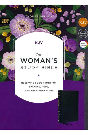 KJV, The Woman's Study Bible, Black Genuine Leather, Red Letter, Full-Color Edition, Comfort Print (Thumb Indexed): Receiving God's Truth for Balance, Hope, and Transformation