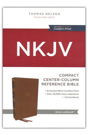 NKJV Compact Center-Column Reference Bible Brown Leathersoft Red Letter Comfort Print
