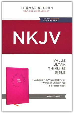 NKJV Holy Bible, Value Ultra Thinline, Pink Leathersoft, Red Letter, Comfort Print