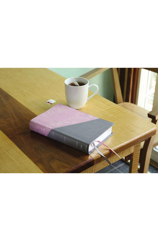 Image of NIV, Personal Size Bible, Large Print, Leathersoft, Pink/Gray, Red Letter, Thumb Indexed, Comfort Print