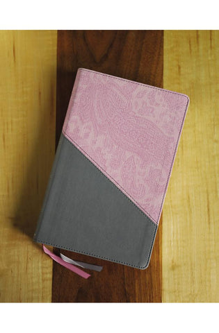 Image of NIV, Personal Size Bible, Large Print, Leathersoft, Pink/Gray, Red Letter, Thumb Indexed, Comfort Print