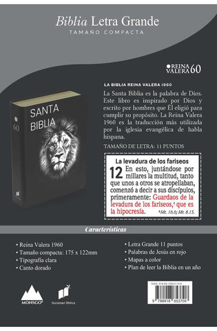 Image of Biblia RVR 1960 Compacta Letra Grande 11 puntos Símil Piel Negro León Grafity