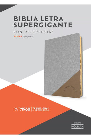 Biblia RVR 1960 Súper Gigante Gris Marrón Símil Piel con Índice *IRREGULAR*