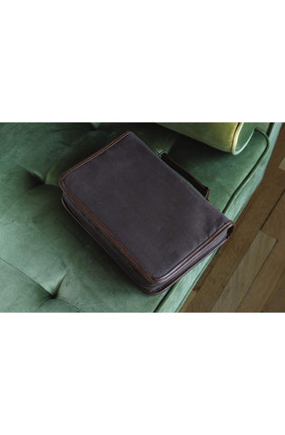 Image of Aviator Bible Cover for Men, Zippered, with Handle, Suede, Brown, Extra Large