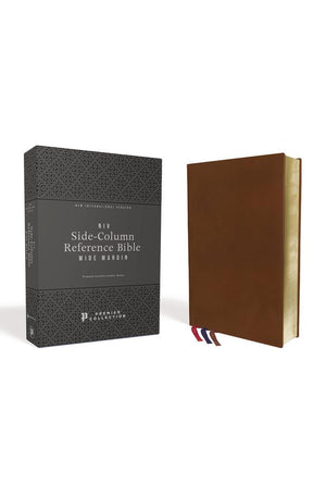 NIV, Wide Margin Side Column Reference Bible, Premium Goatskin Leather, Brown, Premier Collection, Black Letter, Art Gilded Edges, Comfort Print