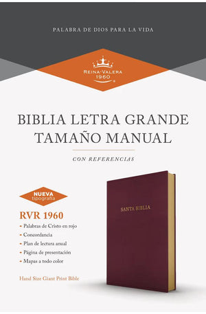 Biblia RVR 1960 Letra Grande Tamaño Manual Borgoña Símil Piel